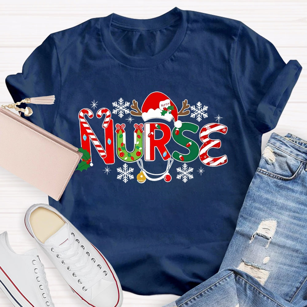 Nurse Christmas Hat Snowflake Christmas T-shirt