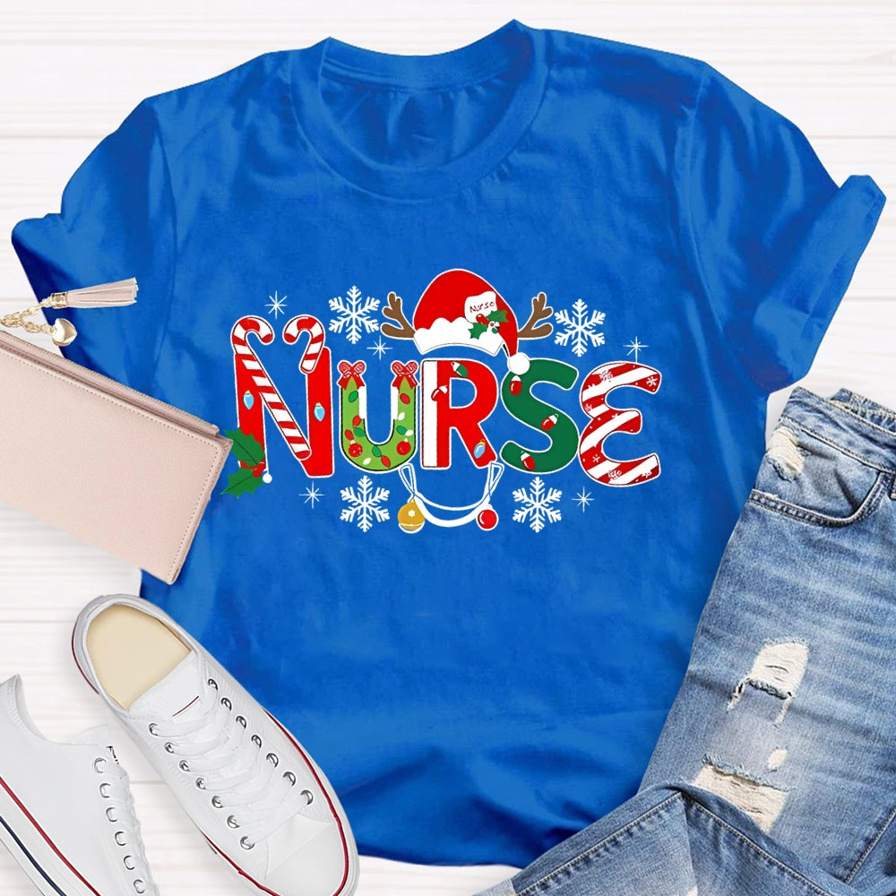 Nurse Christmas Hat Snowflake Christmas T-shirt