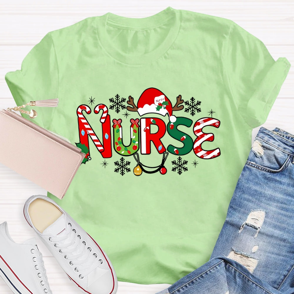 Nurse Christmas Hat Snowflake Christmas T-shirt