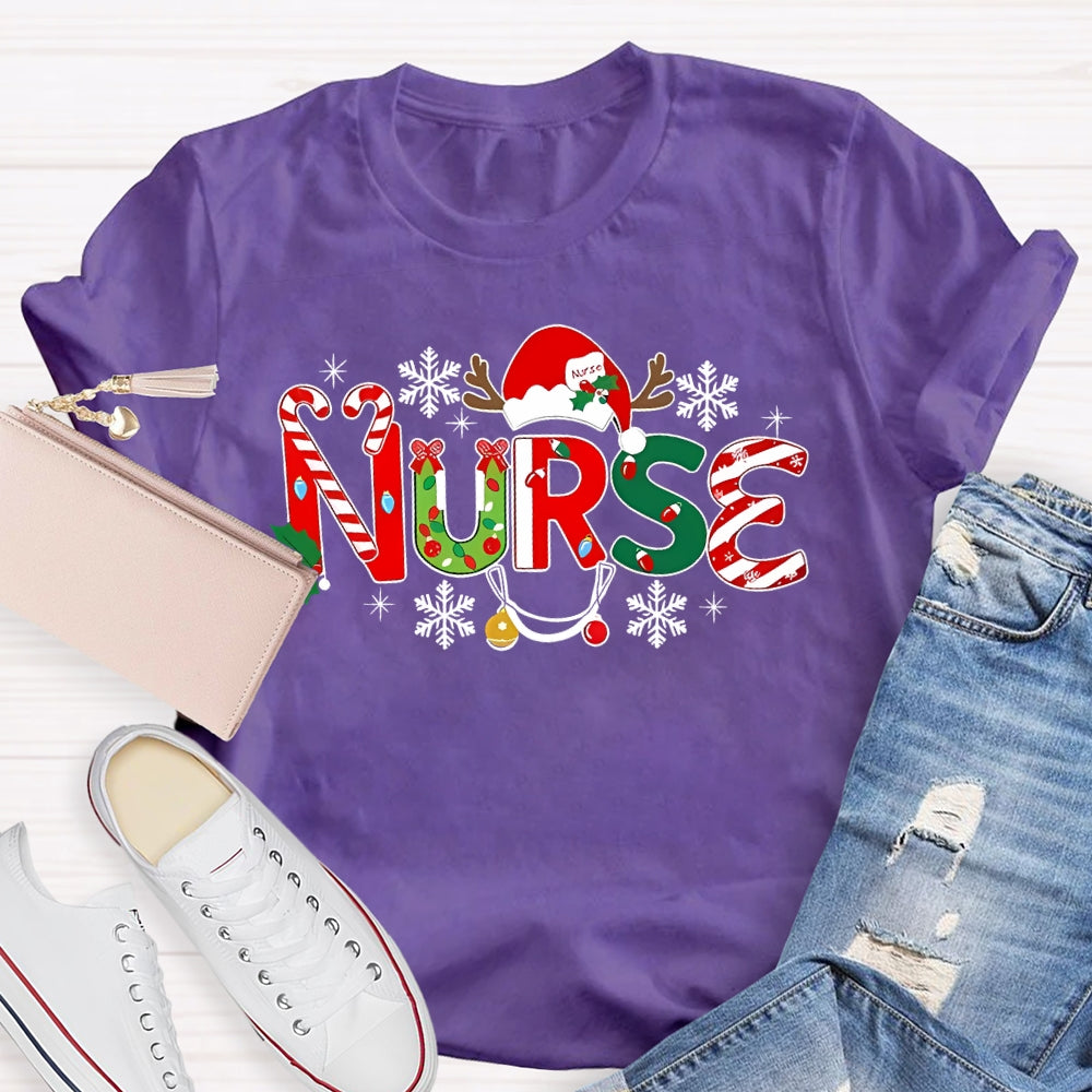 Nurse Christmas Hat Snowflake Christmas T-shirt