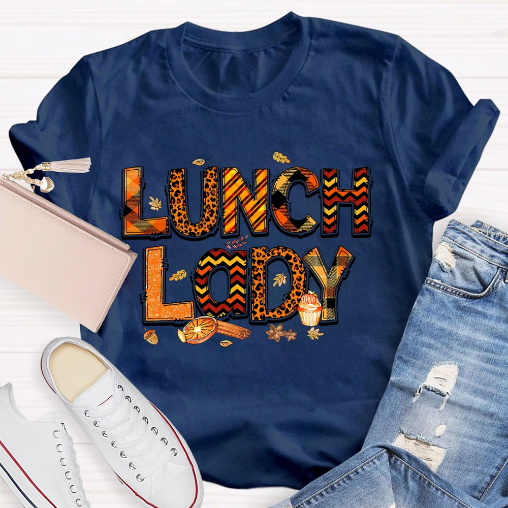 Lunch Lady Leopard Print Letters Autumn T-shirt