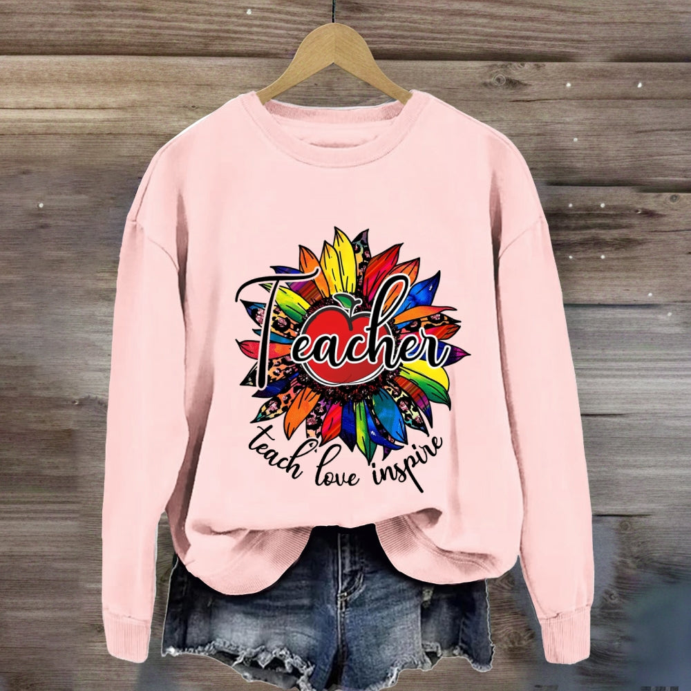Teach Love Inspire Leopard Sunflower Sweatshirt