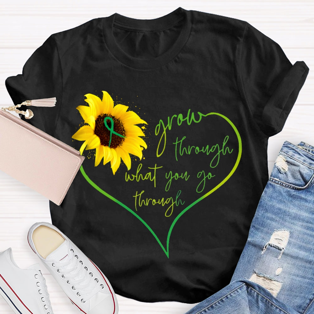 Grow Through What You Go Through Heart-Shaped Sunflower T-shirt