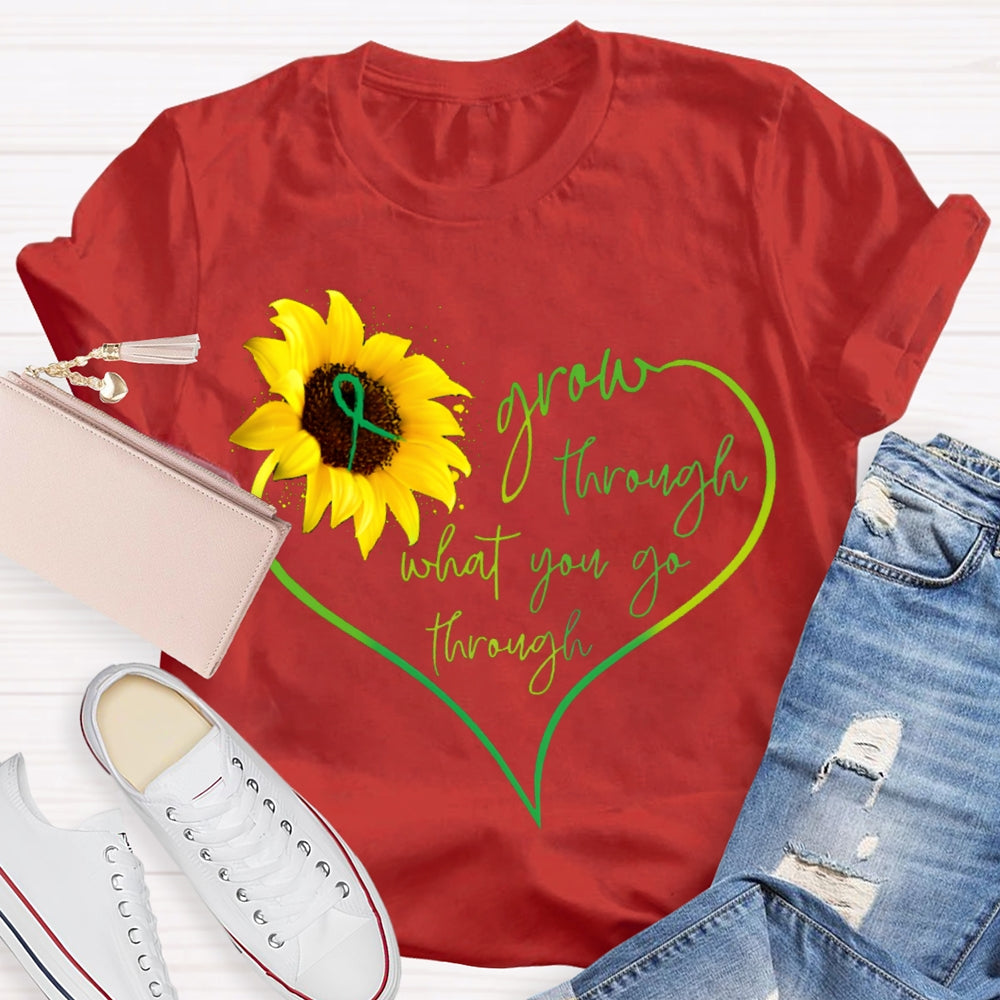 Grow Through What You Go Through Heart-Shaped Sunflower T-shirt
