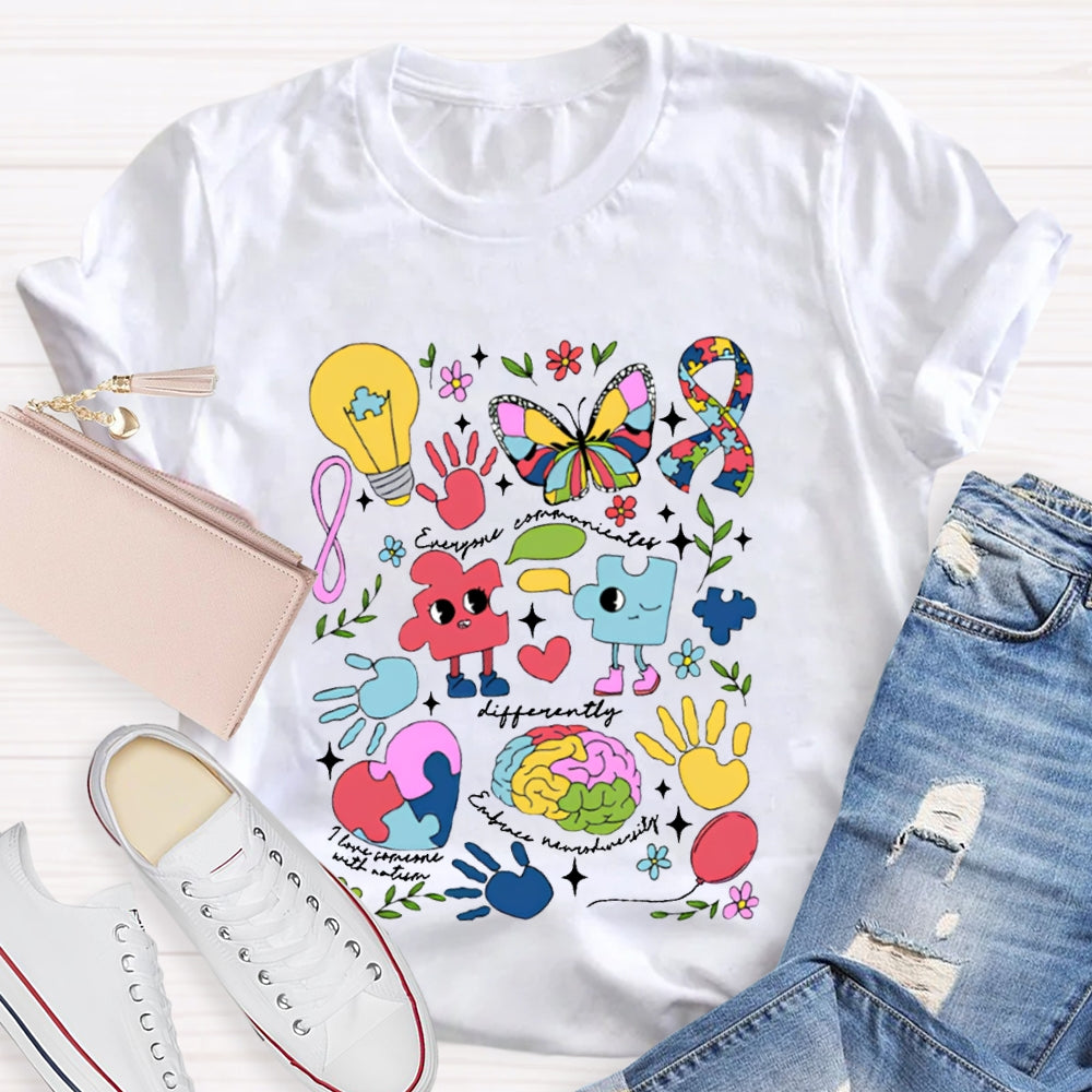 Everyone Communicates Differently Color Handprints T-shirt