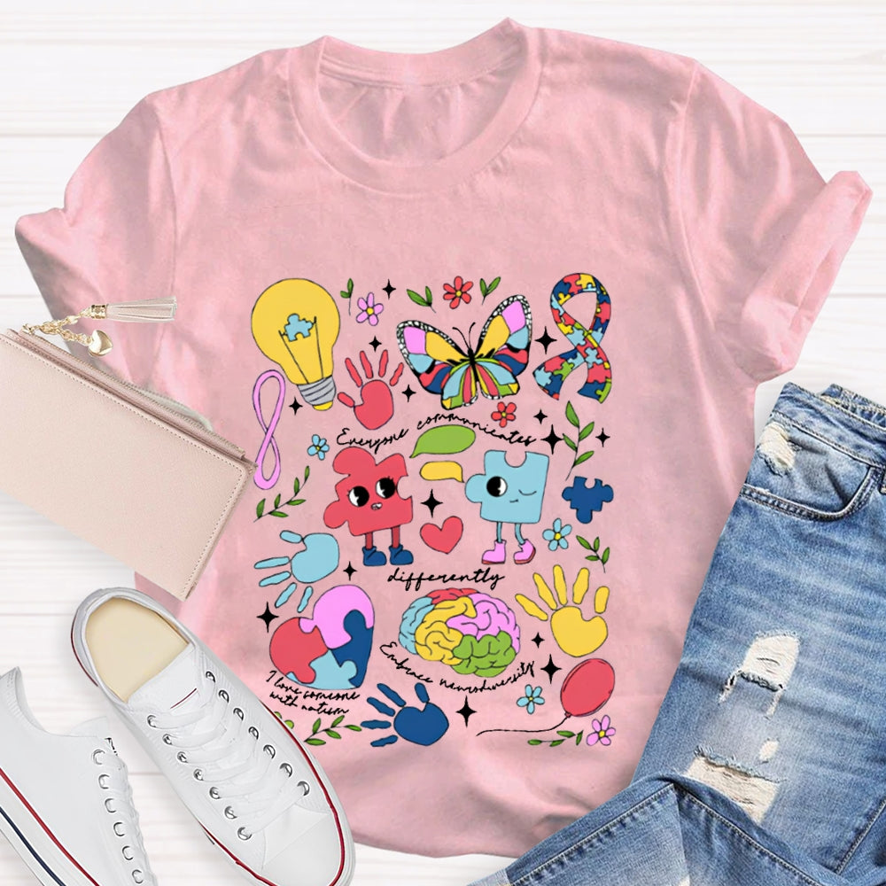 Everyone Communicates Differently Color Handprints T-shirt