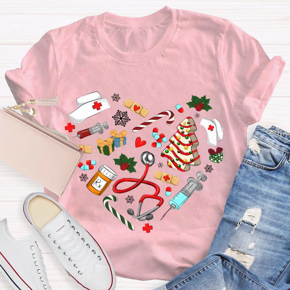 School Nurse Christmas Tree And Nurse Hat Christmas T-shirt