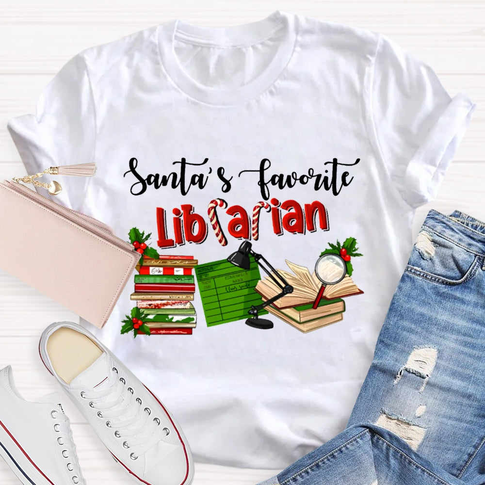 Santa'S Favorite Librarian Christmas T-shirt