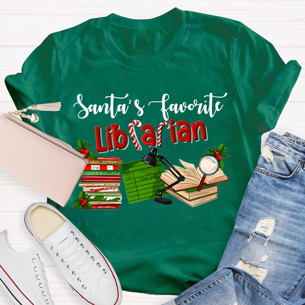 Santa'S Favorite Librarian Christmas T-shirt
