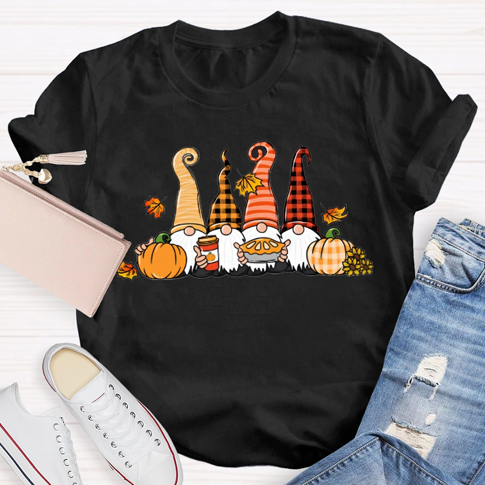 Gnome Thanksgiving The Four Dwarfs And The Pumpkin T-shirt