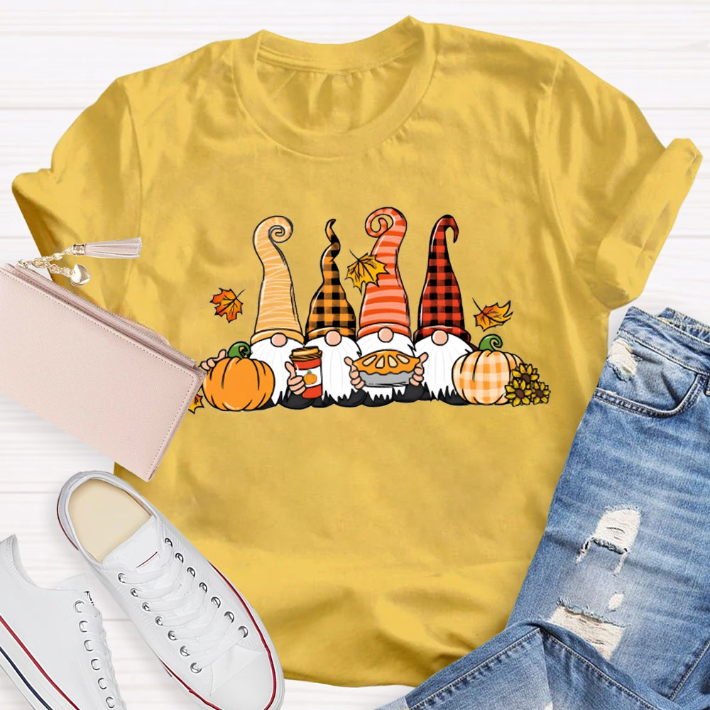 Gnome Thanksgiving The Four Dwarfs And The Pumpkin T-shirt