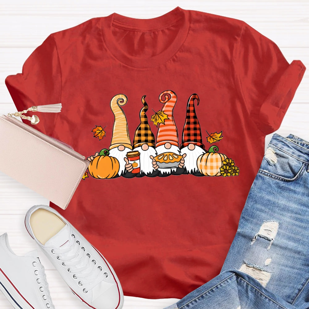 Gnome Thanksgiving The Four Dwarfs And The Pumpkin T-shirt