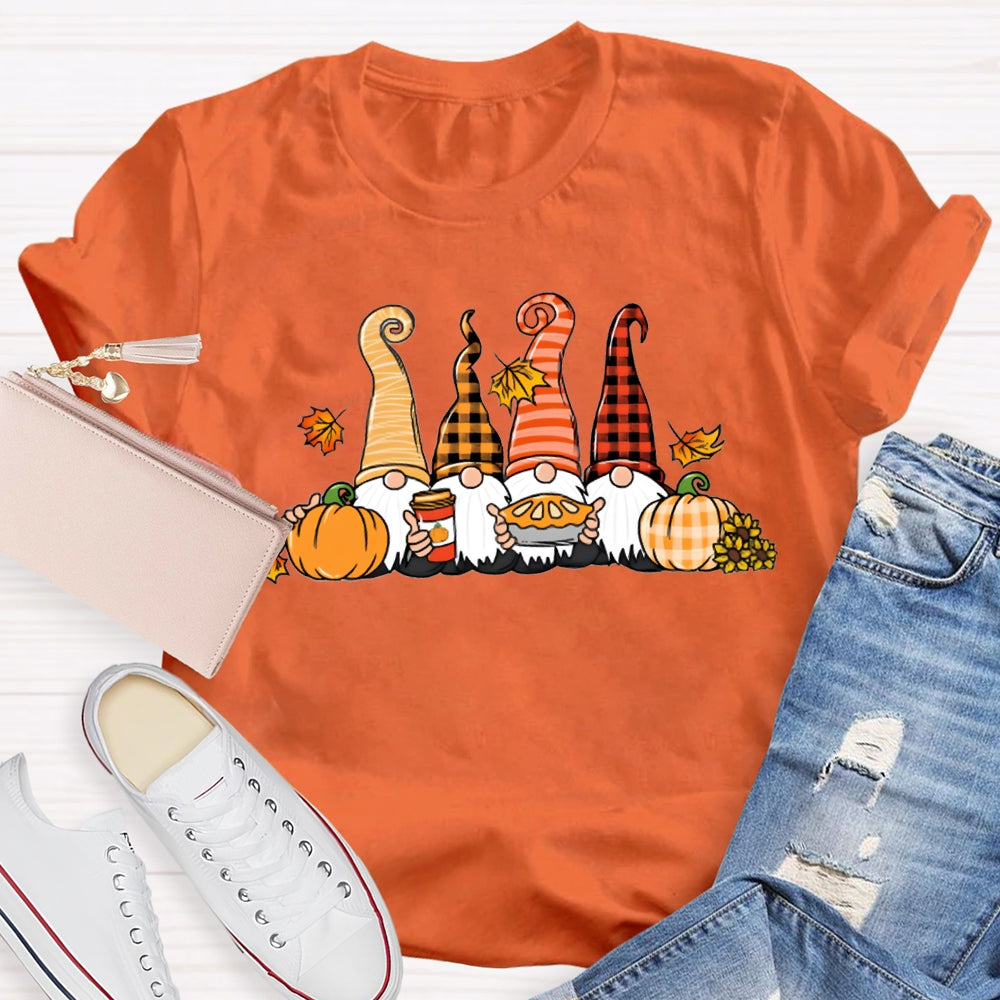 Gnome Thanksgiving The Four Dwarfs And The Pumpkin T-shirt