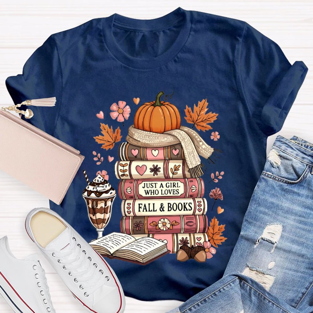 Just A Girl Who Loves Fall And Books Read Thanksgiving T-shirt