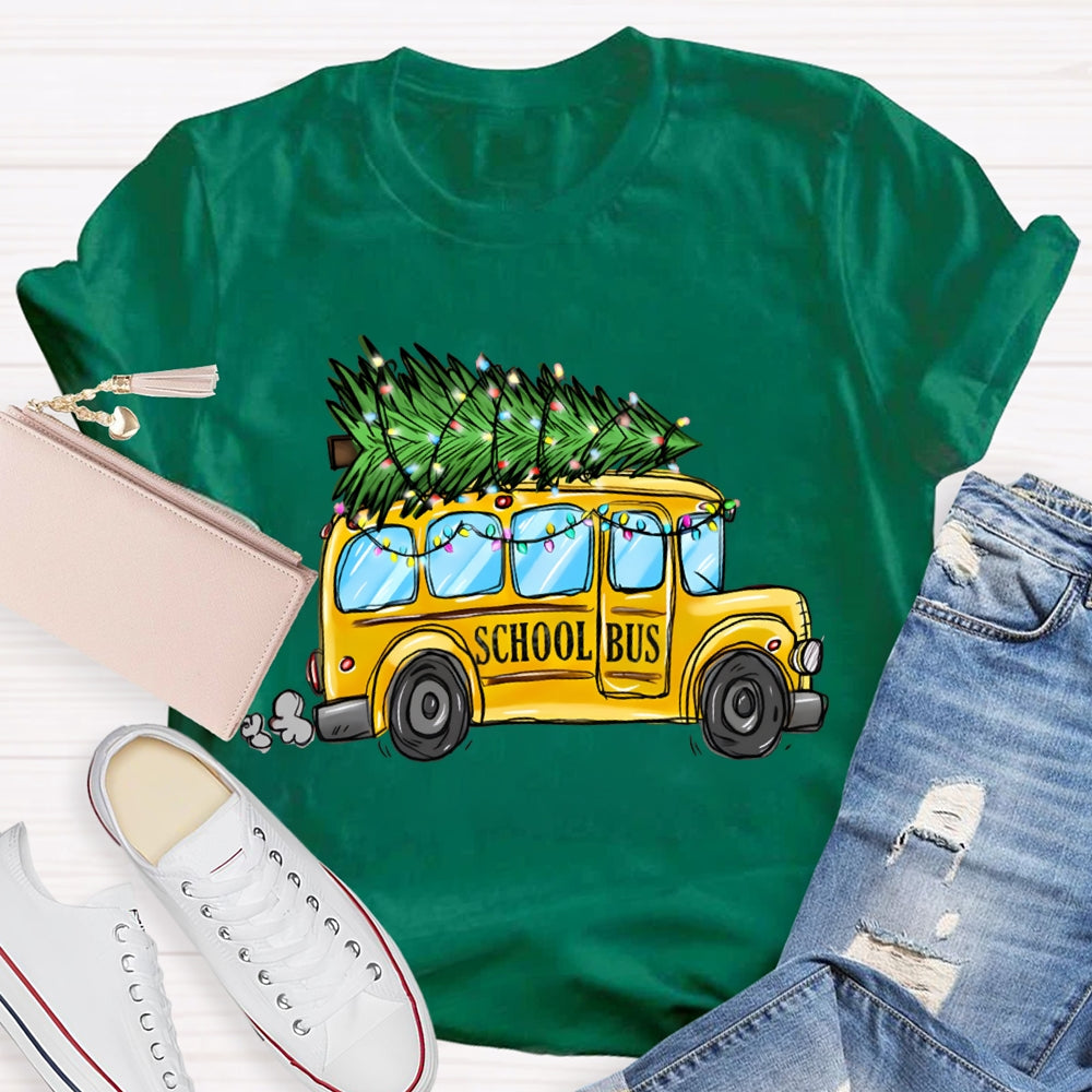 School Bus And Pulling A Christmas Tree Christmas T-shirt