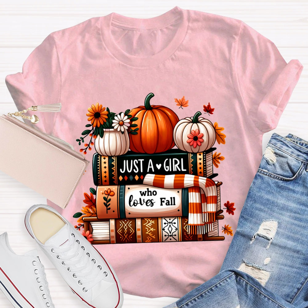 Just A Girl Who Loves Fall Reading Pumpkins And Books T-shirt