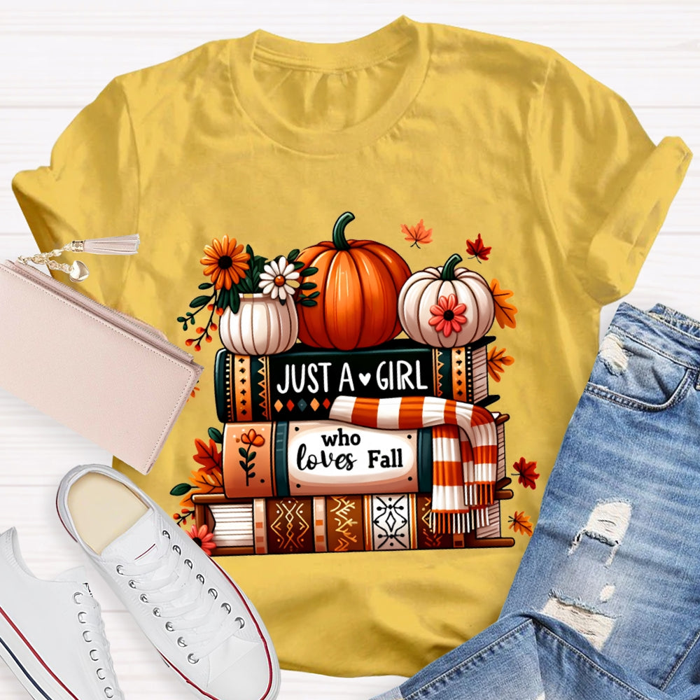 Just A Girl Who Loves Fall Reading Pumpkins And Books T-shirt