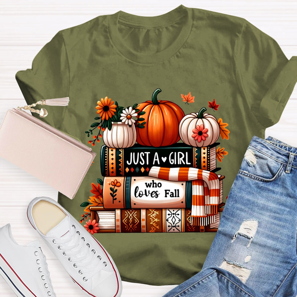 Just A Girl Who Loves Fall Reading Pumpkins And Books T-shirt