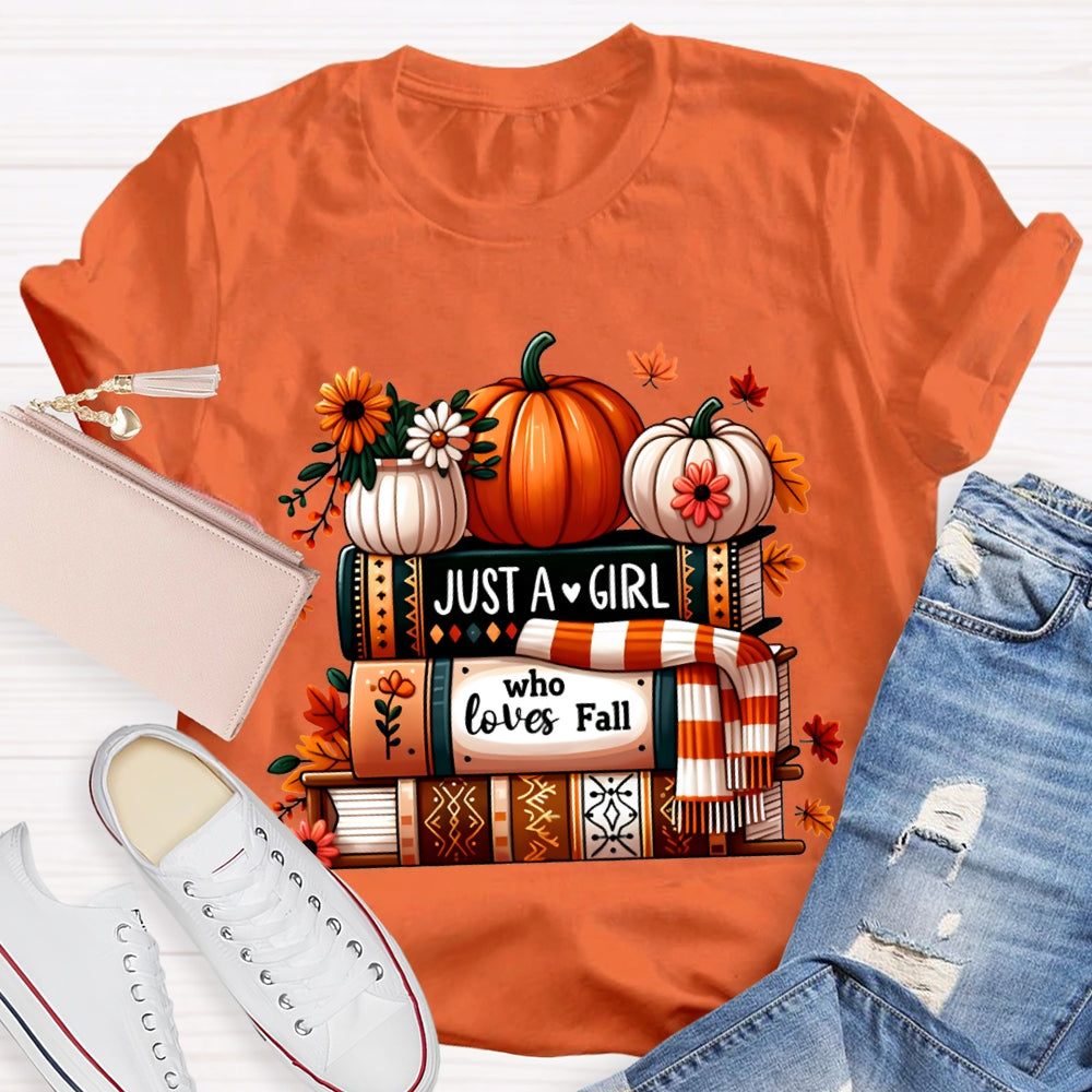Just A Girl Who Loves Fall Reading Pumpkins And Books T-shirt