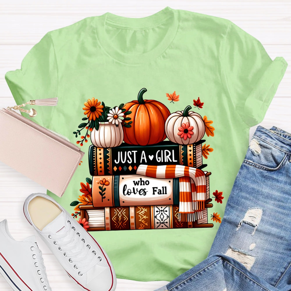 Just A Girl Who Loves Fall Reading Pumpkins And Books T-shirt