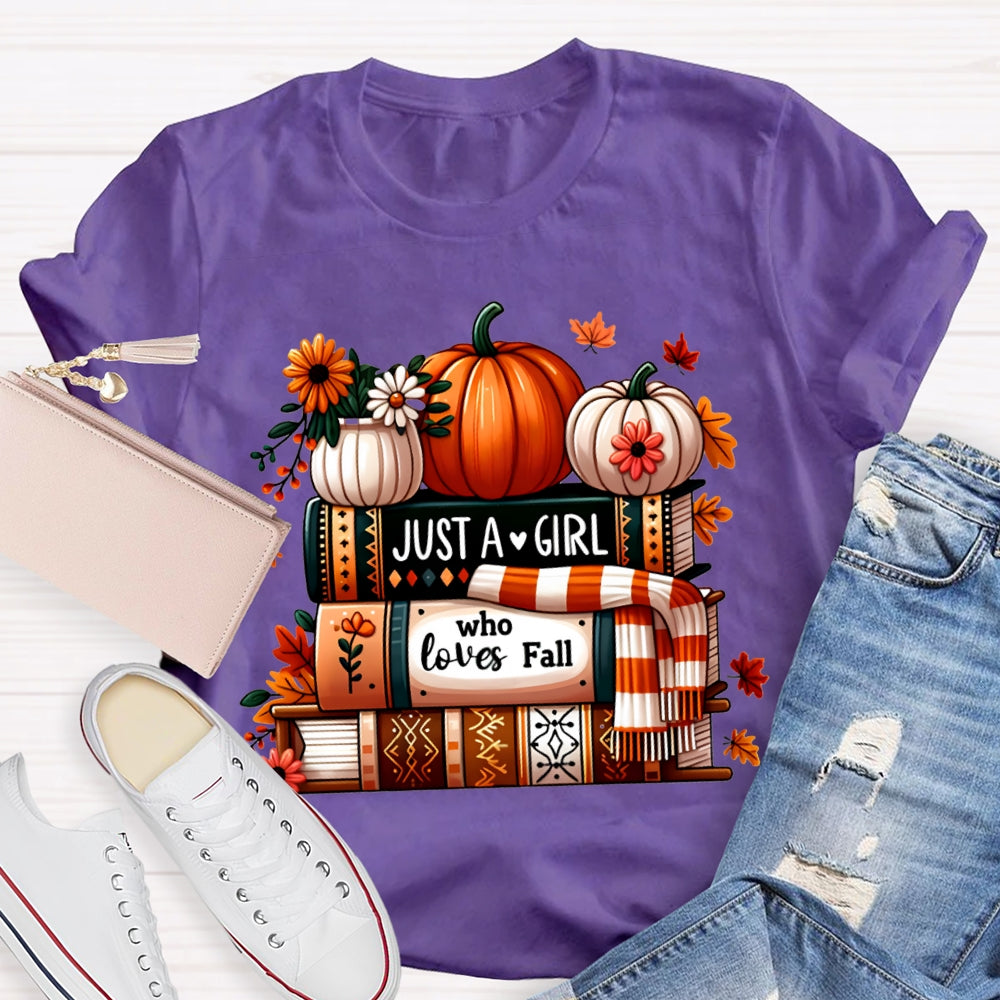 Just A Girl Who Loves Fall Reading Pumpkins And Books T-shirt