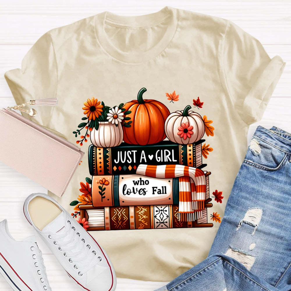 Just A Girl Who Loves Fall Reading Pumpkins And Books T-shirt