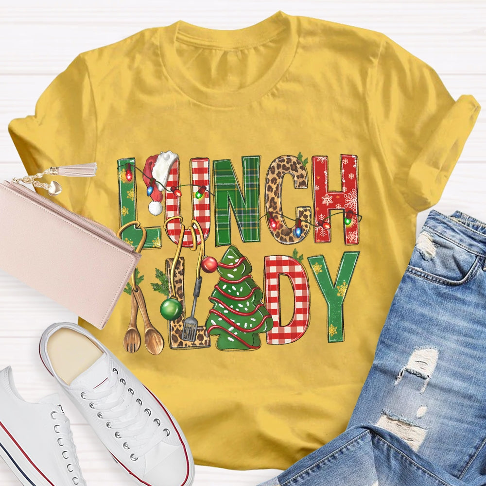 Lunch Lady Christmas Tree And Christmas Font T-shirt