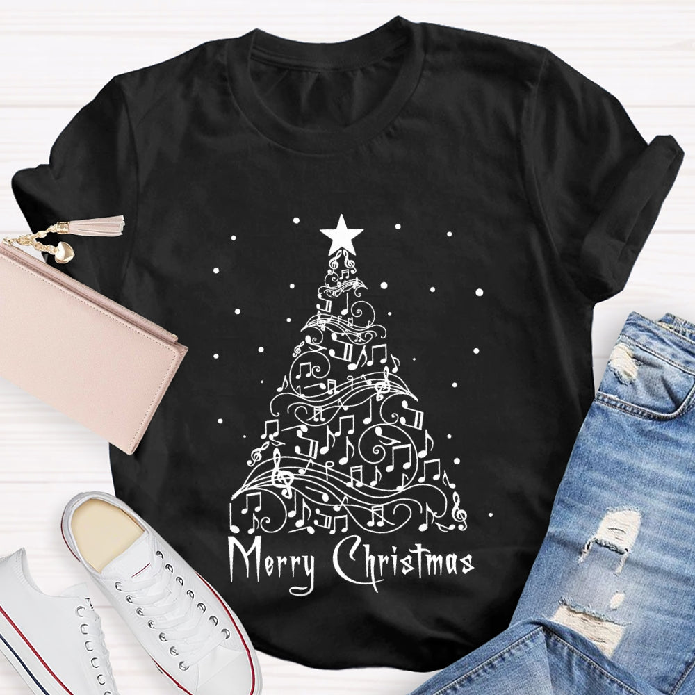 Merry Christmas Music Notes And Sheet Music Christmas Tree Music Teacher T-shirt