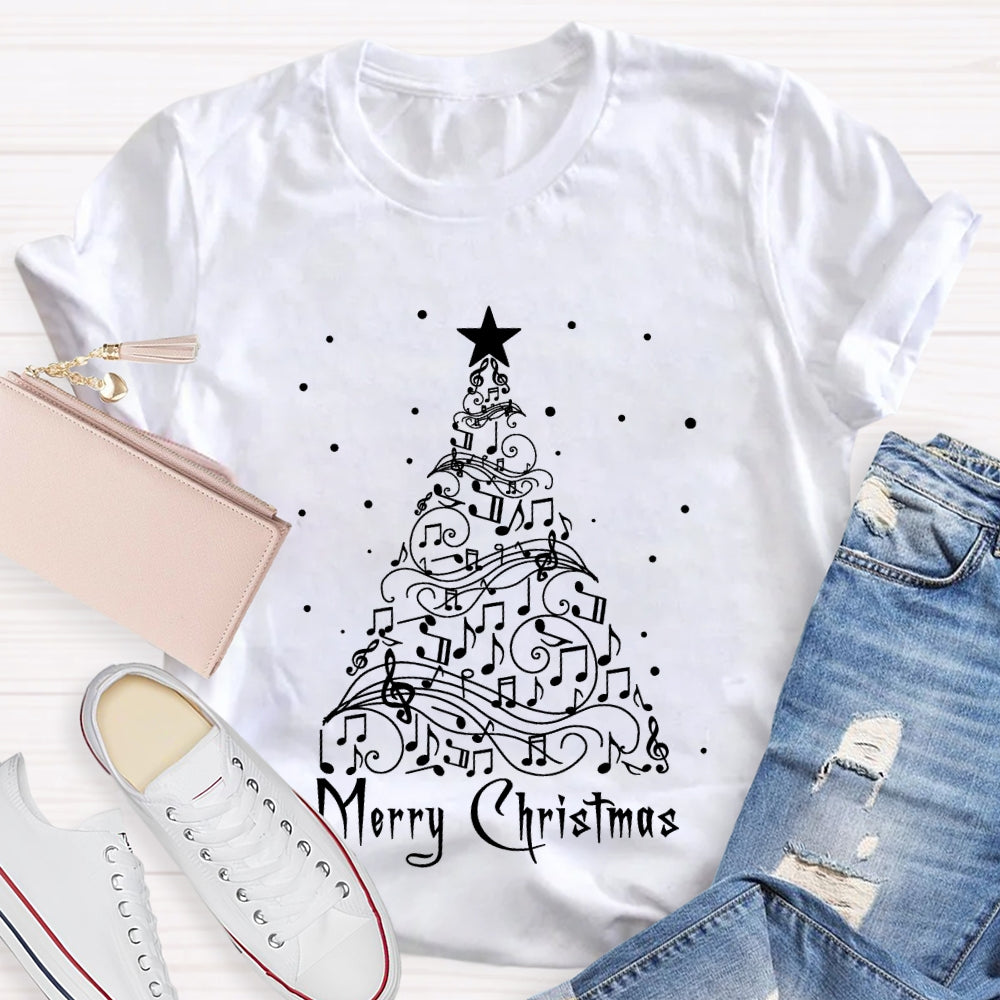 Merry Christmas Music Notes And Sheet Music Christmas Tree Music Teacher T-shirt