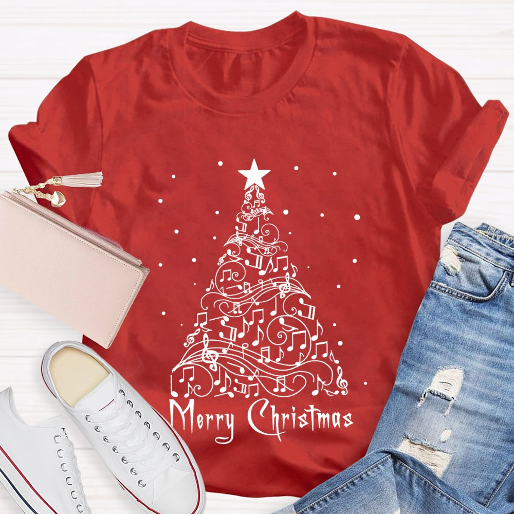 Merry Christmas Music Notes And Sheet Music Christmas Tree Music Teacher T-shirt