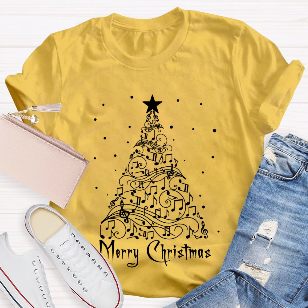 Merry Christmas Music Notes And Sheet Music Christmas Tree Music Teacher T-shirt