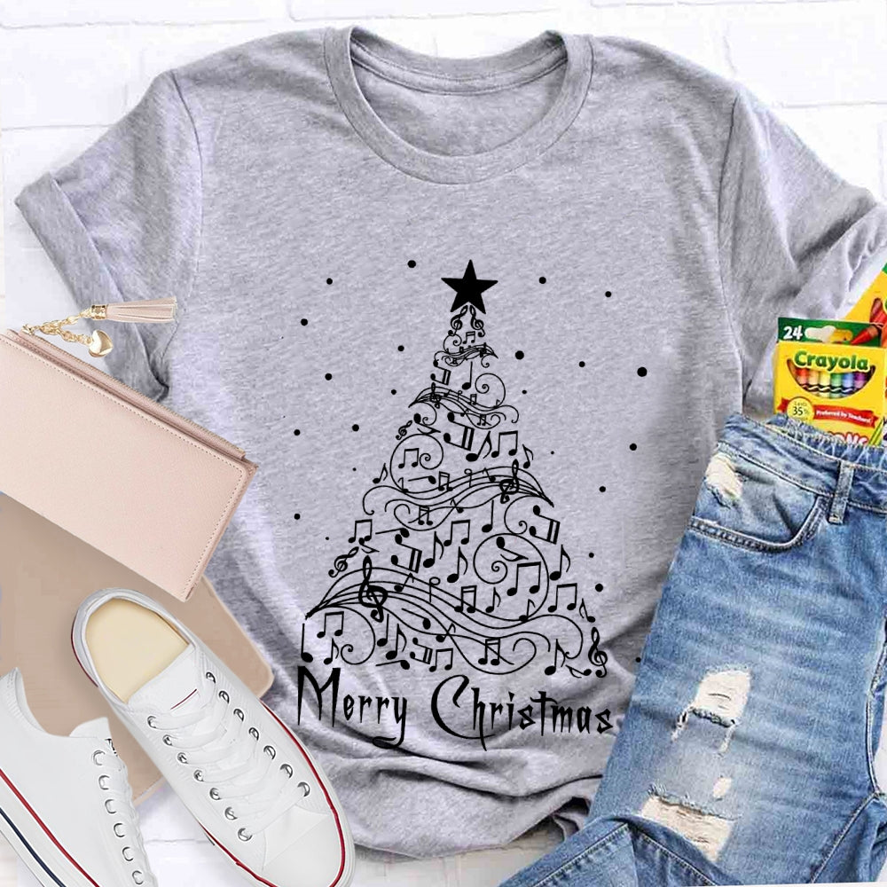 Merry Christmas Music Notes And Sheet Music Christmas Tree Music Teacher T-shirt