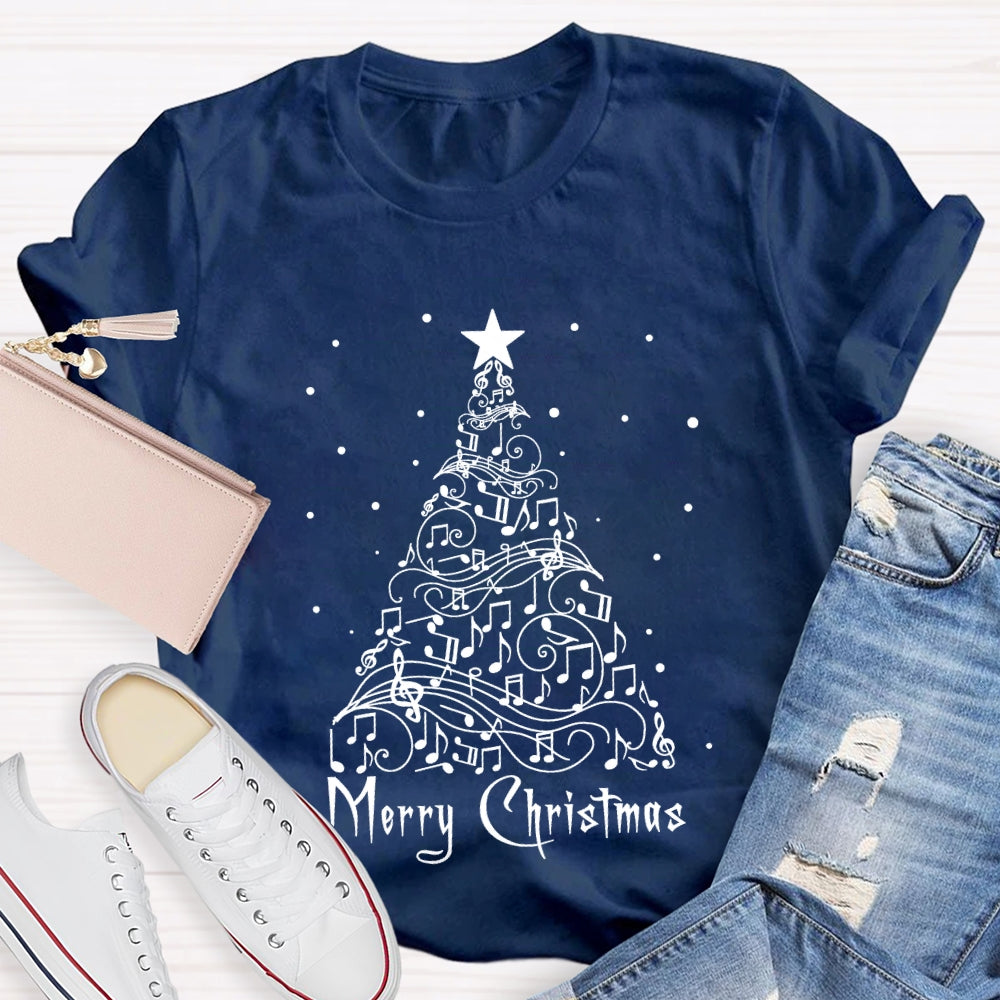 Merry Christmas Music Notes And Sheet Music Christmas Tree Music Teacher T-shirt