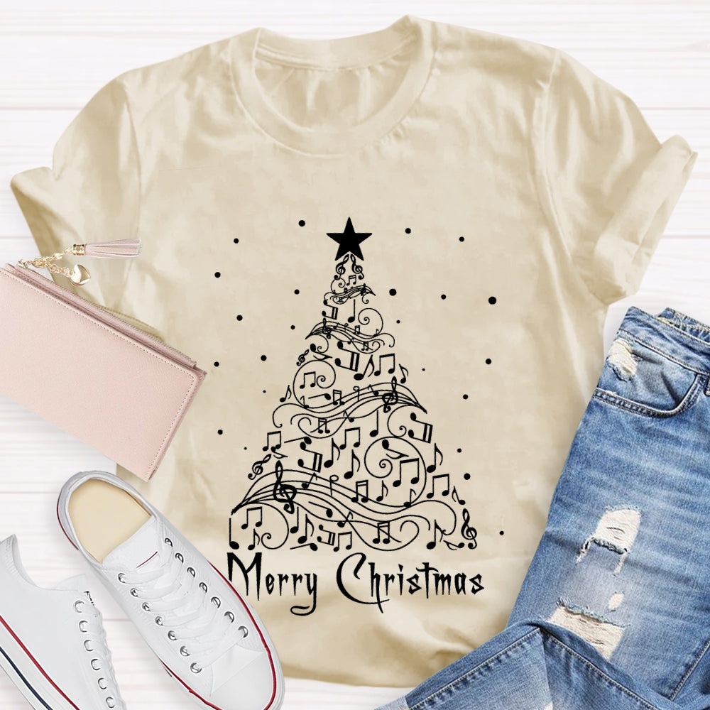 Merry Christmas Music Notes And Sheet Music Christmas Tree Music Teacher T-shirt