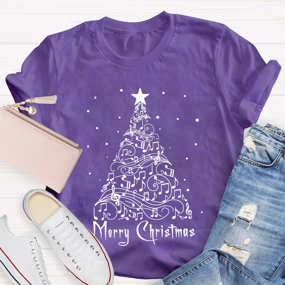 Merry Christmas Music Notes And Sheet Music Christmas Tree Music Teacher T-shirt