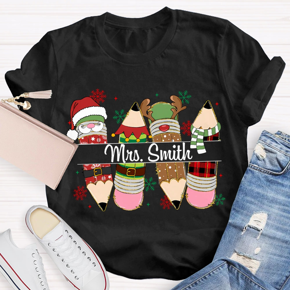 Personalized Name Christmas Pencil Snowflakes Christmas T-shirt