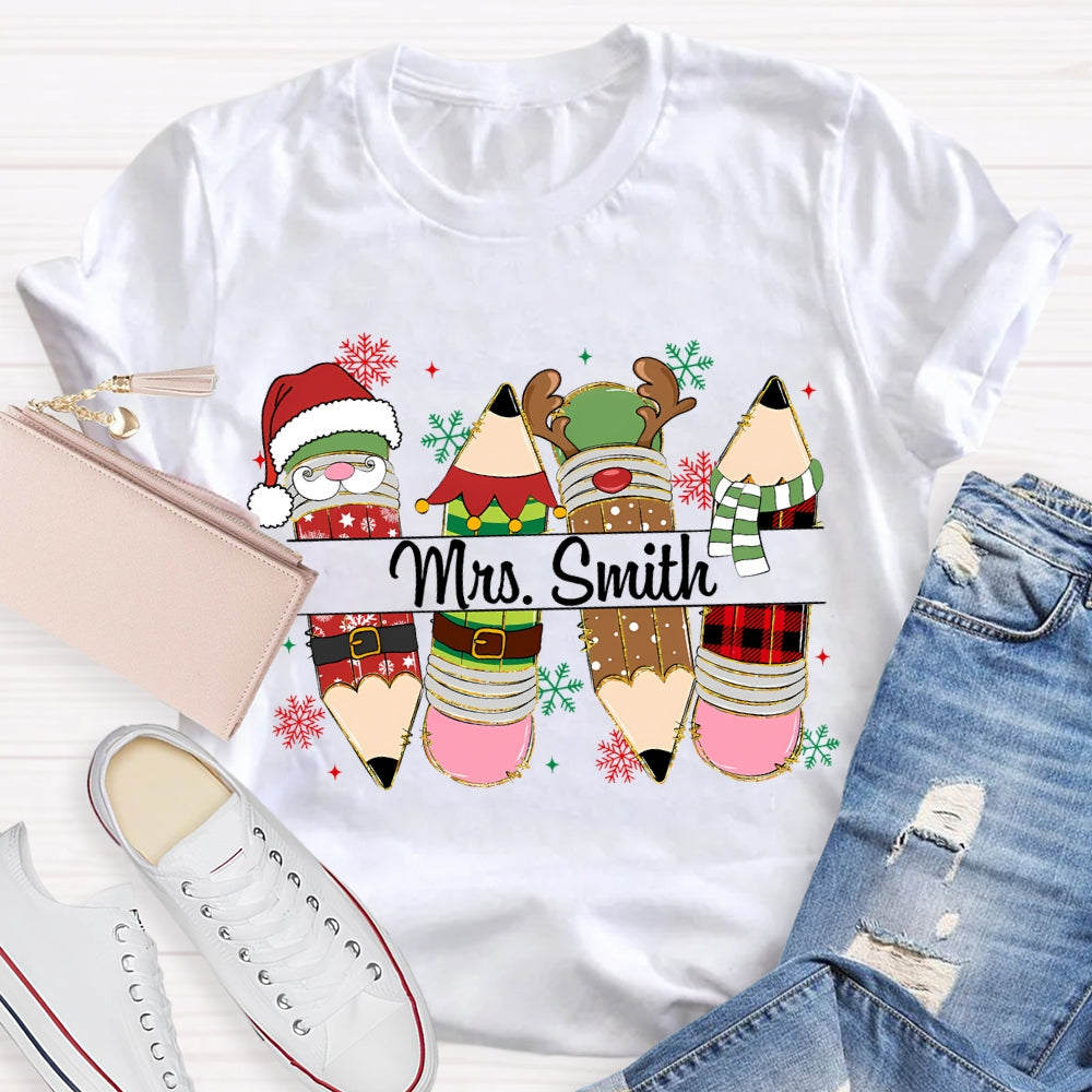 Personalized Name Christmas Pencil Snowflakes Christmas T-shirt
