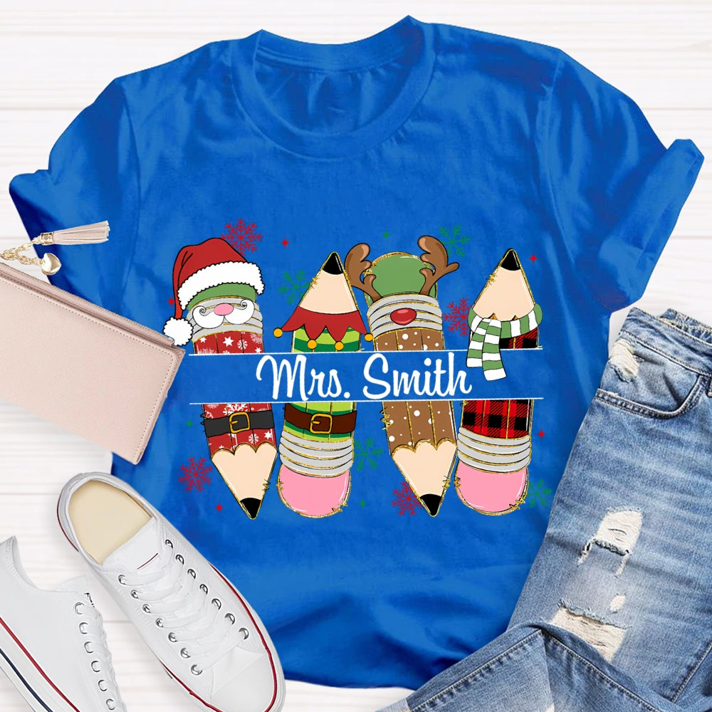 Personalized Name Christmas Pencil Snowflakes Christmas T-shirt
