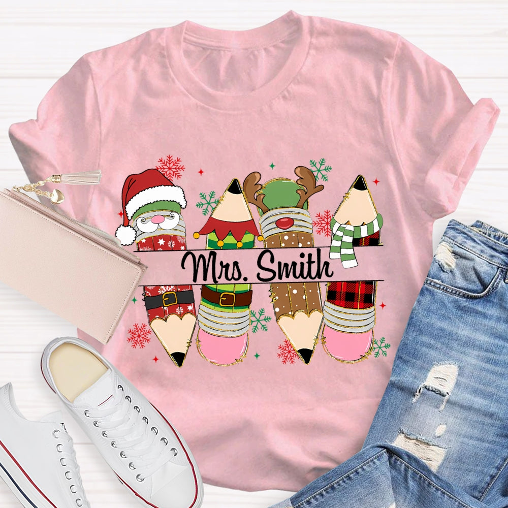 Personalized Name Christmas Pencil Snowflakes Christmas T-shirt