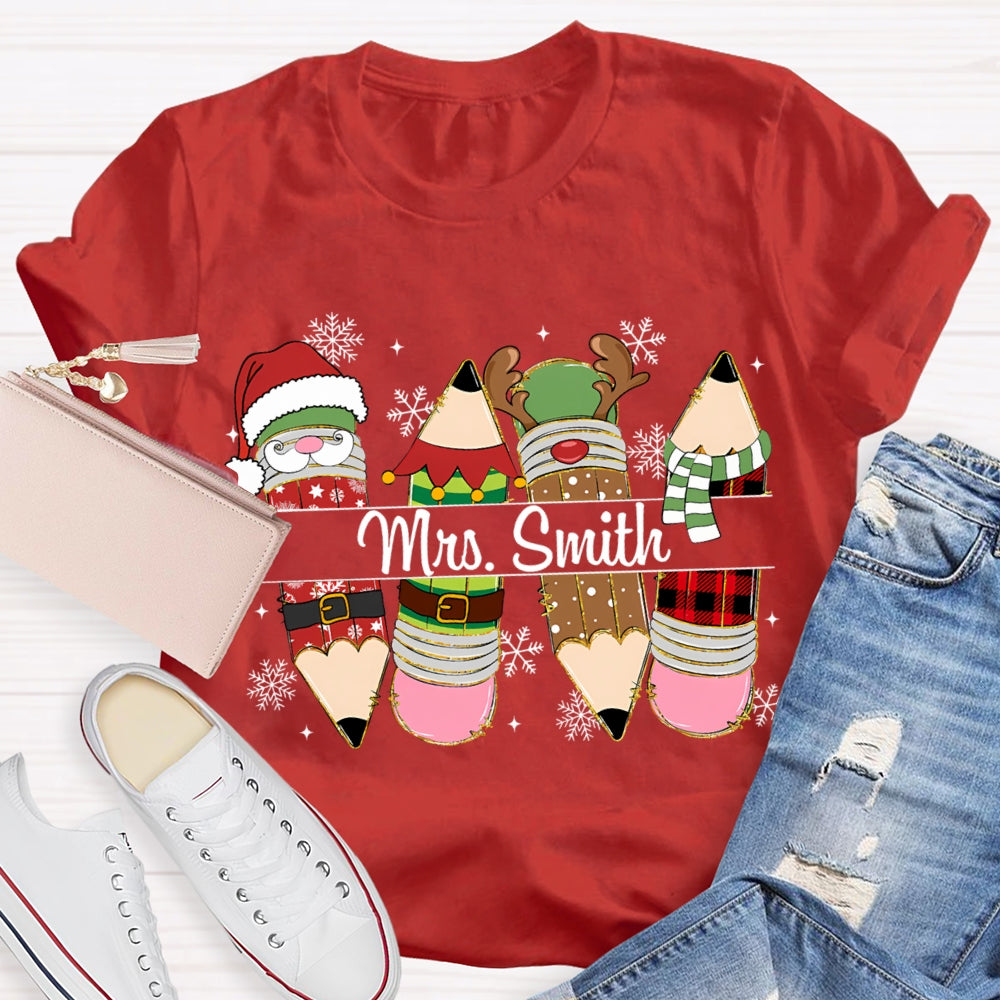 Personalized Name Christmas Pencil Snowflakes Christmas T-shirt