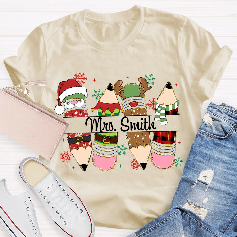 Personalized Name Christmas Pencil Snowflakes Christmas T-shirt