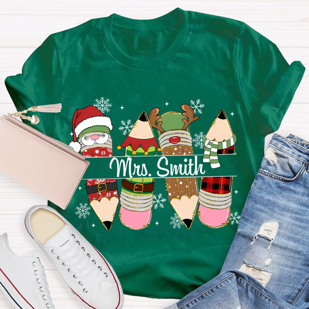 Personalized Name Christmas Pencil Snowflakes Christmas T-shirt