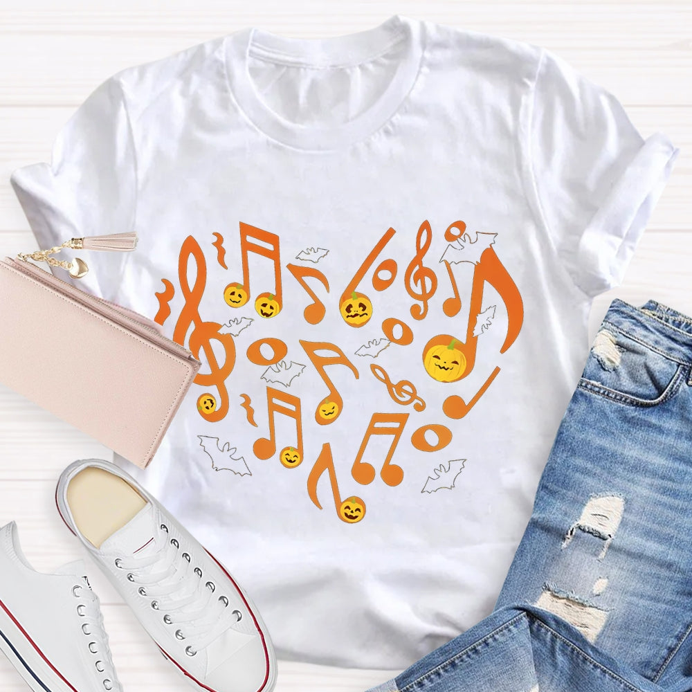 Musical Notes Pumpkin Heart Halloween T-shirt