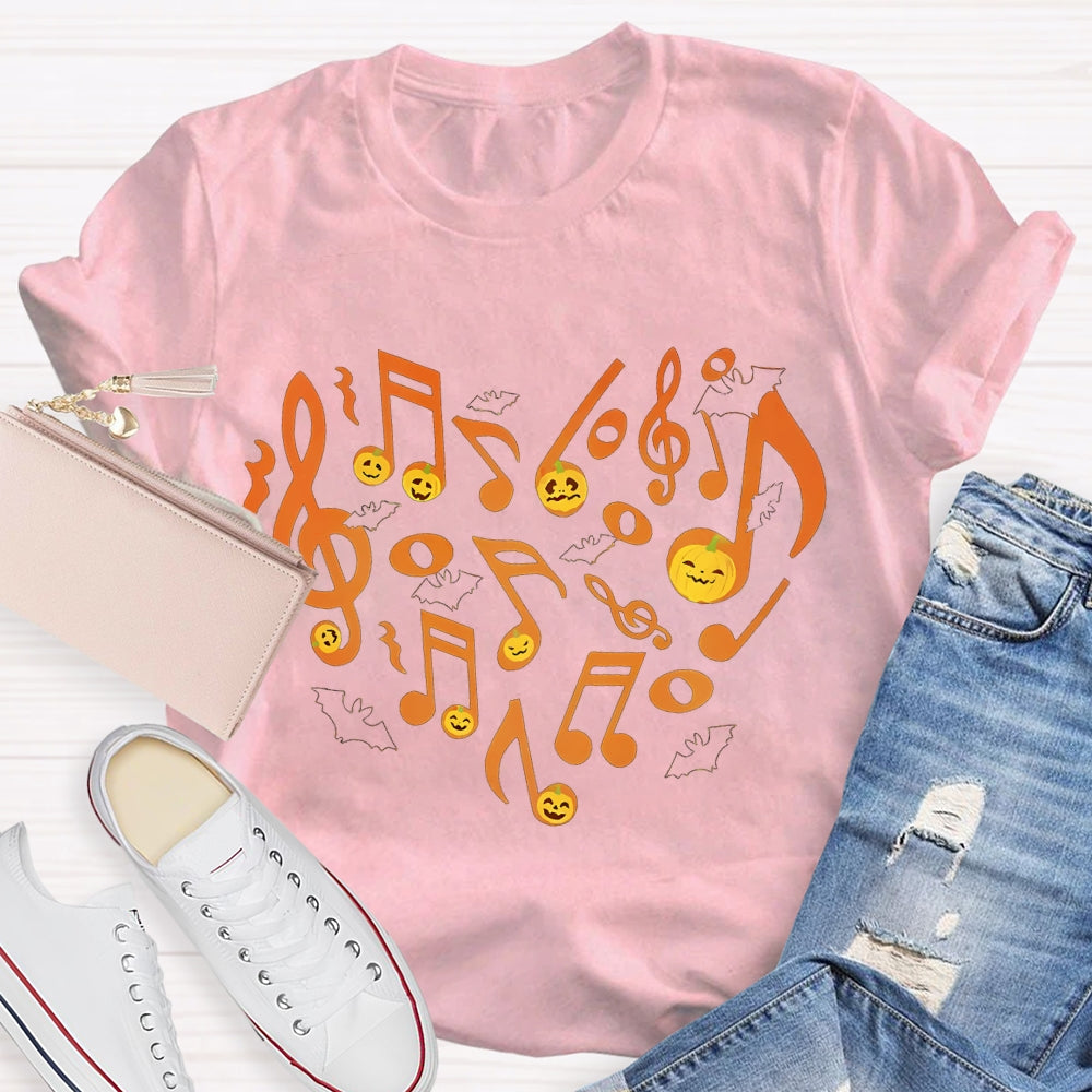Musical Notes Pumpkin Heart Halloween T-shirt
