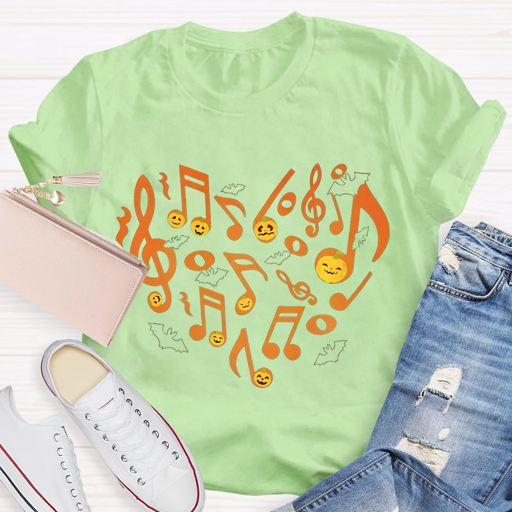 Musical Notes Pumpkin Heart Halloween T-shirt