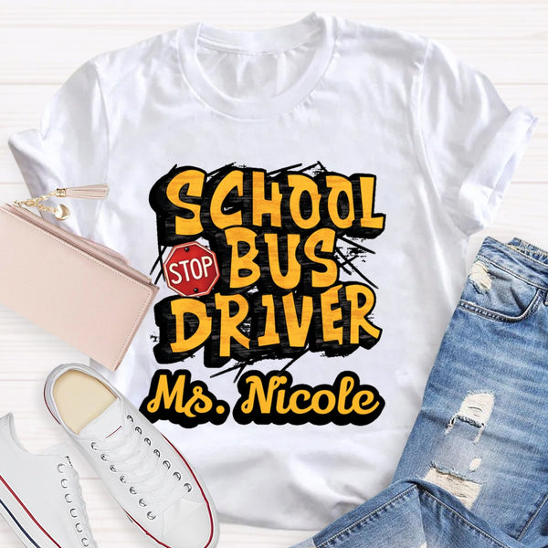 Personalized Name School Bus Driver Letters T-shirt