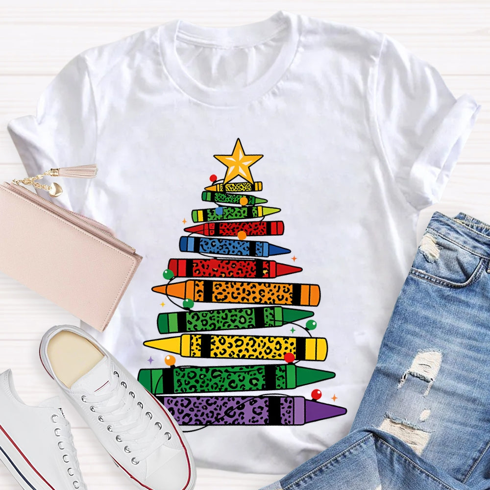 Colored Pencils Leopard Print Christmas Tree T-shirt