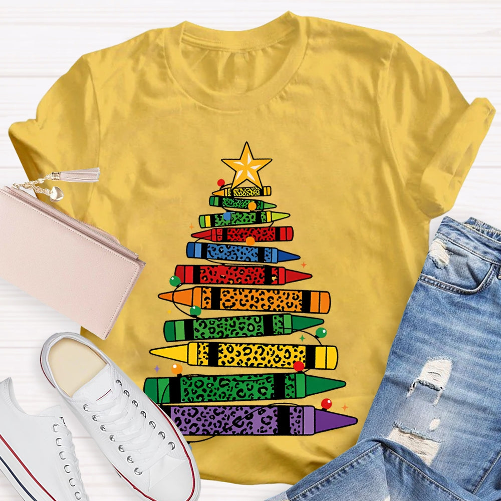 Colored Pencils Leopard Print Christmas Tree T-shirt