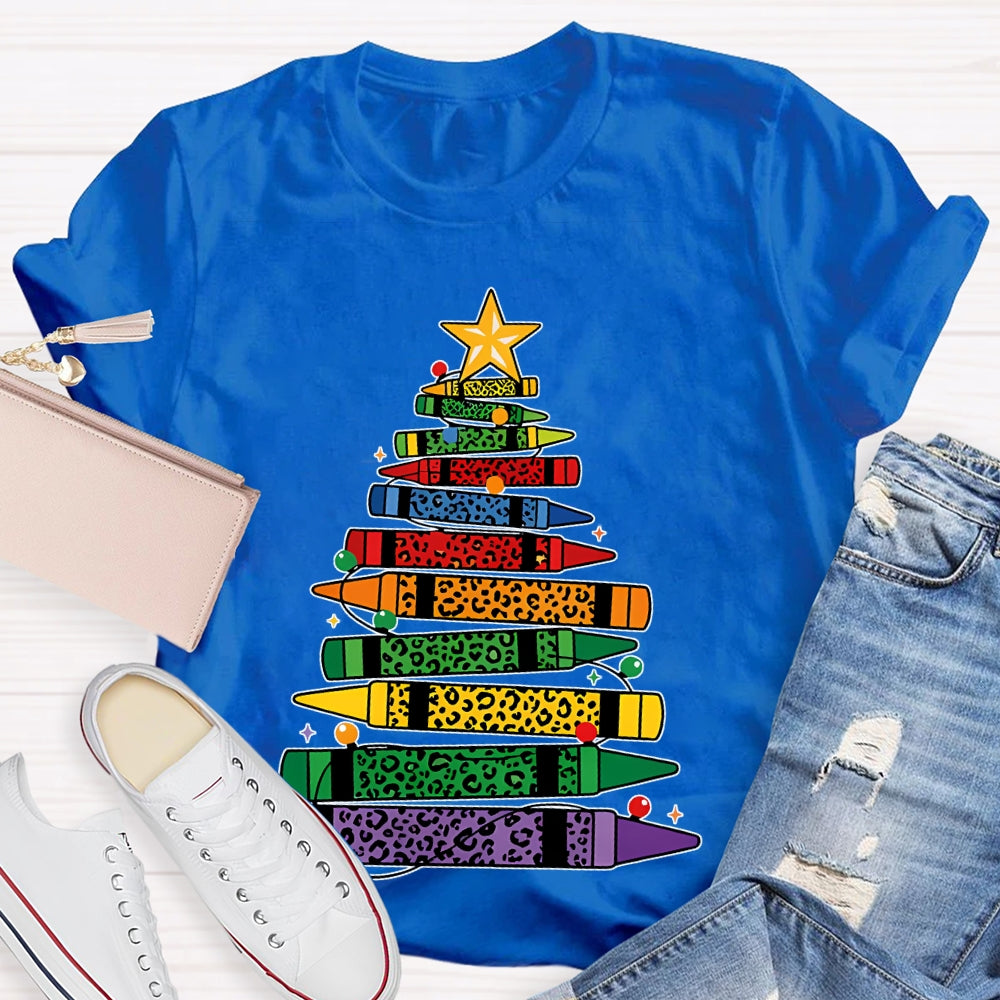 Colored Pencils Leopard Print Christmas Tree T-shirt