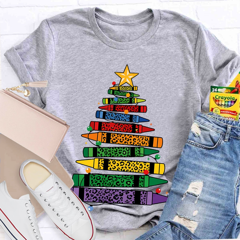 Colored Pencils Leopard Print Christmas Tree T-shirt